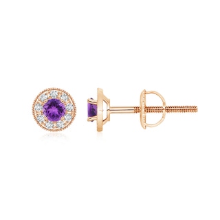 3.5mm AAA Amethyst Margarita Stud Earrings with Diamond Halo  in Rose Gold