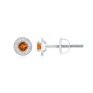 3.5mm AAAA Citrine Margarita Stud Earrings with Diamond Halo  in White Gold