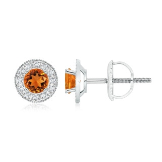 5mm AAAA Citrine Margarita Stud Earrings with Diamond Halo  in P950 Platinum