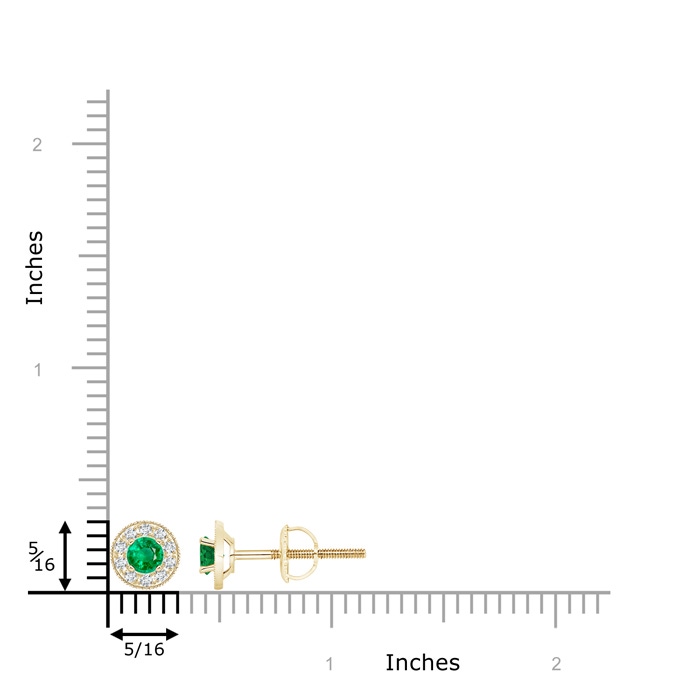 4mm AAA Emerald Margarita Stud Earrings with Diamond Halo  in Yellow Gold product image