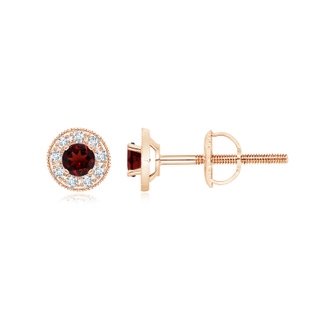 3.5mm AAA Garnet Margarita Stud Earrings with Diamond Halo  in Rose Gold