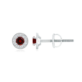 3.5mm AAAA Garnet Margarita Stud Earrings with Diamond Halo  in P950 Platinum