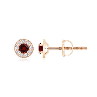 3.5mm AAAA Garnet Margarita Stud Earrings with Diamond Halo  in Rose Gold