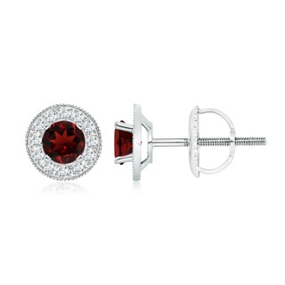 5mm AAA Garnet Margarita Stud Earrings with Diamond Halo  in White Gold