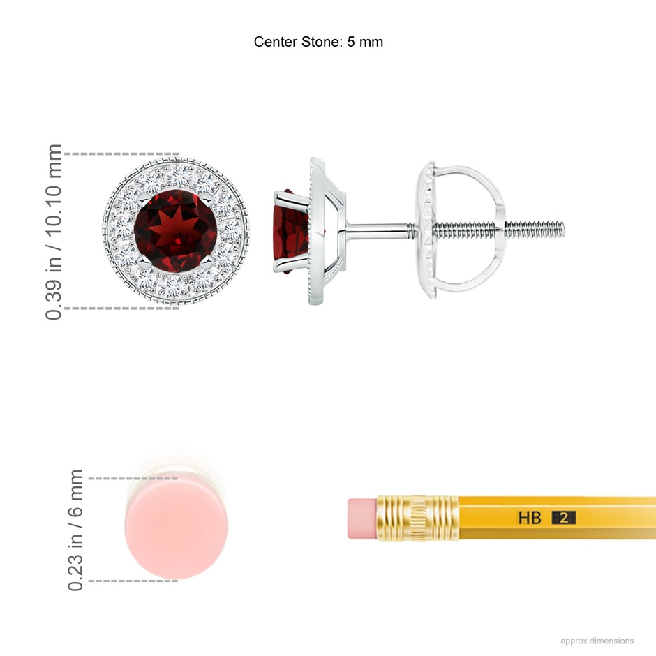 5mm AAA Garnet Margarita Stud Earrings with Diamond Halo  in White Gold ruler