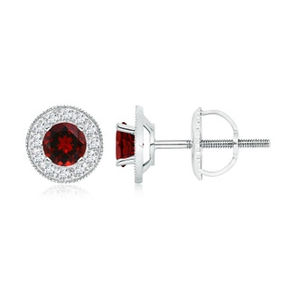 5mm AAAA Garnet Margarita Stud Earrings with Diamond Halo  in P950 Platinum