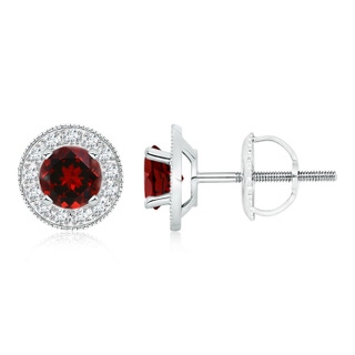 6mm AAAA Garnet Margarita Stud Earrings with Diamond Halo  in P950 Platinum