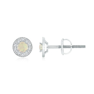 4mm AAA Opal Margarita Stud Earrings with Diamond Halo  in 9K White Gold