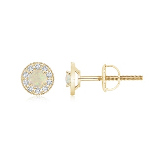 4mm AAA Opal Margarita Stud Earrings with Diamond Halo  in Yellow Gold