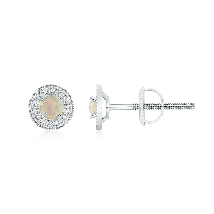 4mm AAAA Opal Margarita Stud Earrings with Diamond Halo  in P950 Platinum