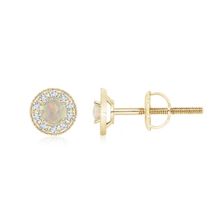 4mm AAAA Opal Margarita Stud Earrings with Diamond Halo  in Yellow Gold