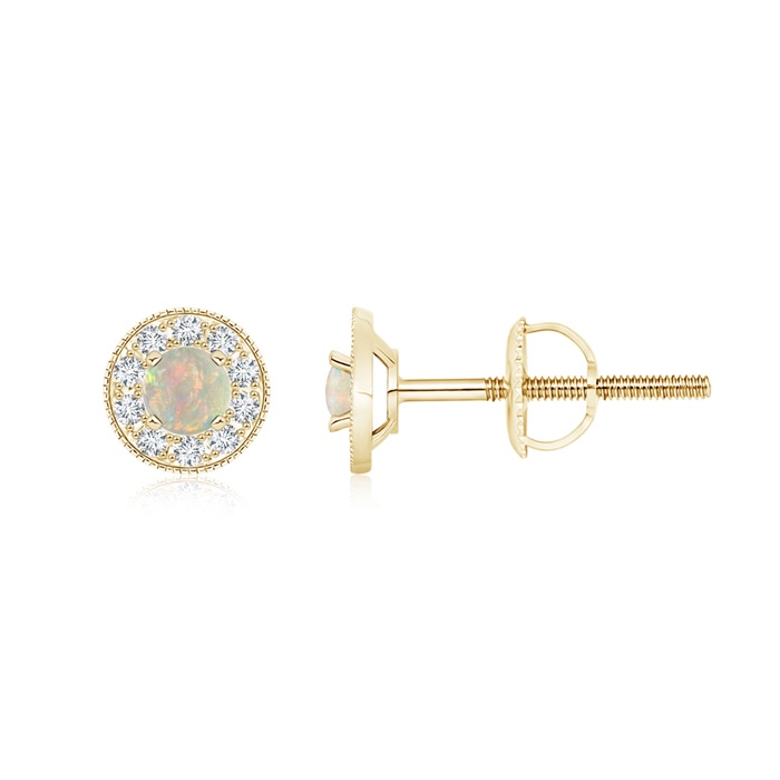 4mm AAAA Opal Margarita Stud Earrings with Diamond Halo  in Yellow Gold 