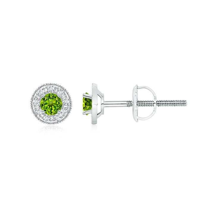 3.5mm AAAA Peridot Margarita Stud Earrings with Diamond Halo  in P950 Platinum