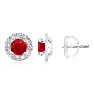 6mm AAA Ruby Margarita Stud Earrings with Diamond Halo in P950 Platinum