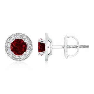 6mm AAAA Ruby Margarita Stud Earrings with Diamond Halo in P950 Platinum