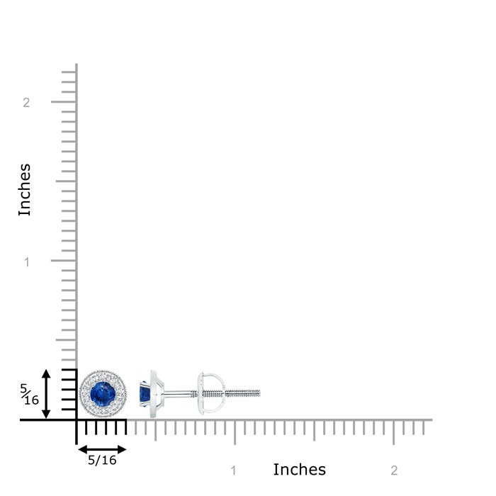 3.5mm AAA Blue Sapphire Margarita Stud Earrings with Diamond Halo  in White Gold - ruler