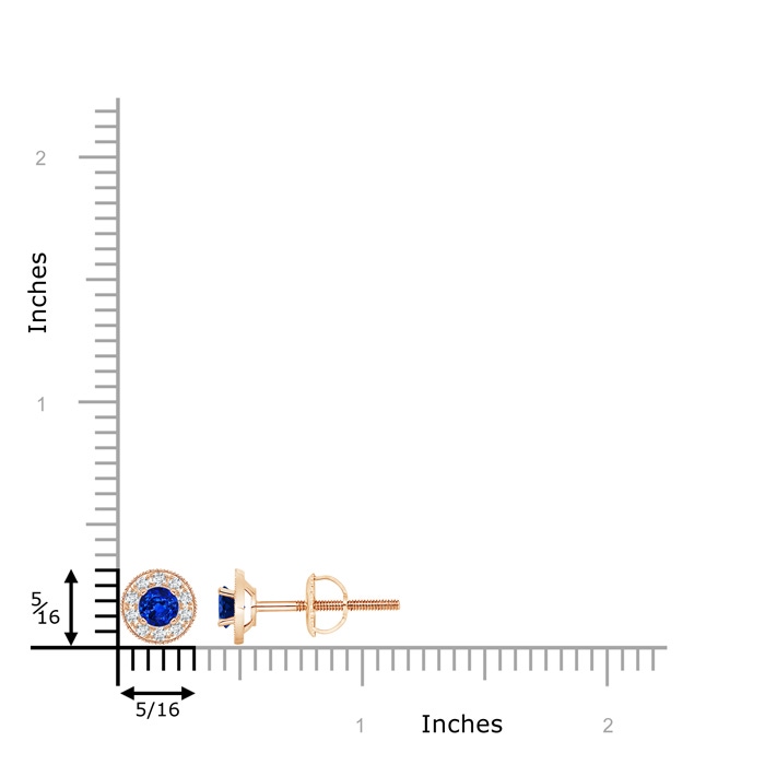 4mm AAAA Blue Sapphire Margarita Stud Earrings with Diamond Halo  in Rose Gold product image