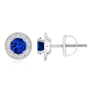 6mm AAAA Blue Sapphire Margarita Stud Earrings with Diamond Halo  in P950 Platinum