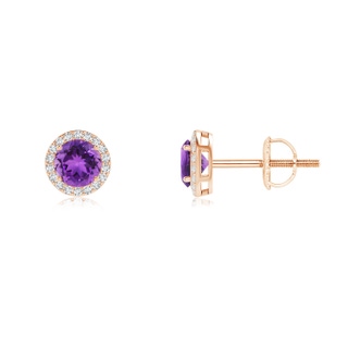 4mm AAA Vintage-Inspired Round Amethyst Halo Stud Earrings in Rose Gold