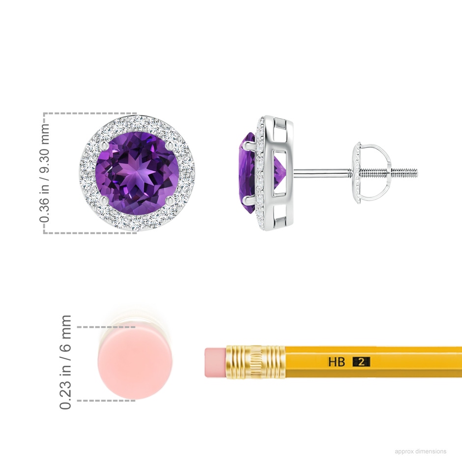 6mm AAAA Vintage-Inspired Round Amethyst Halo Stud Earrings in White Gold ruler