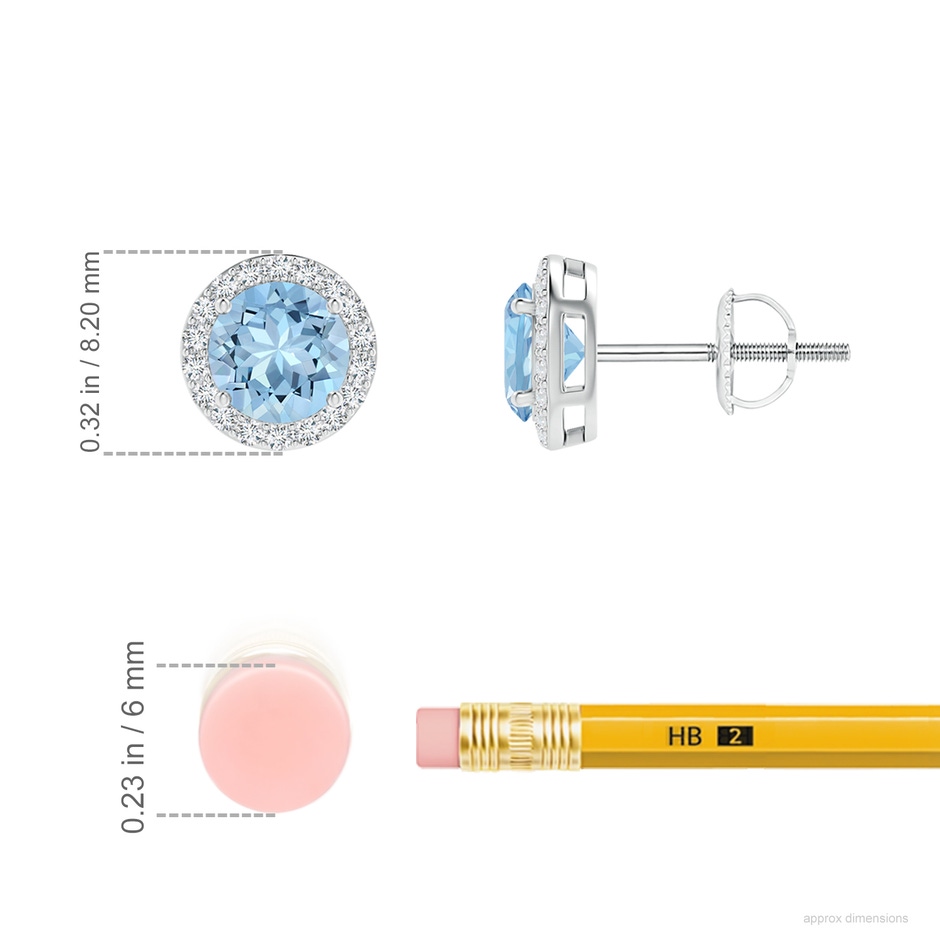 5mm AAA Vintage-Inspired Round Aquamarine Halo Stud Earrings in White Gold ruler