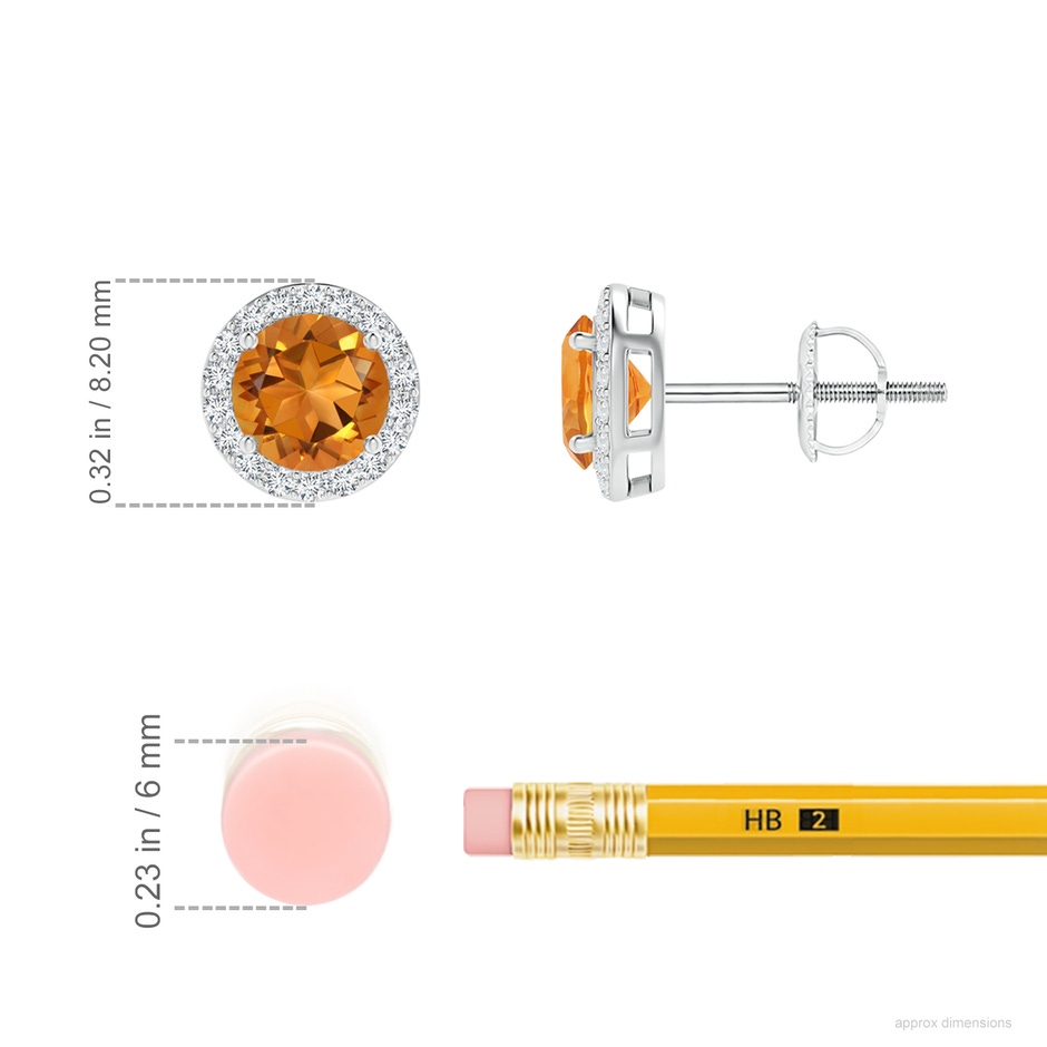 5mm AAA Vintage-Inspired Round Citrine Halo Stud Earrings in White Gold ruler