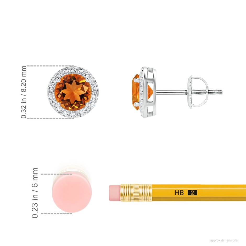 5mm AAAA Vintage-Inspired Round Citrine Halo Stud Earrings in 18K White Gold ruler