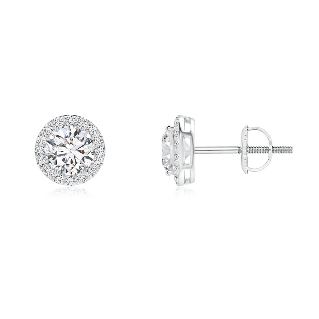 4.7mm HSI2 Vintage-Inspired Round Diamond Halo Stud Earrings in White Gold
