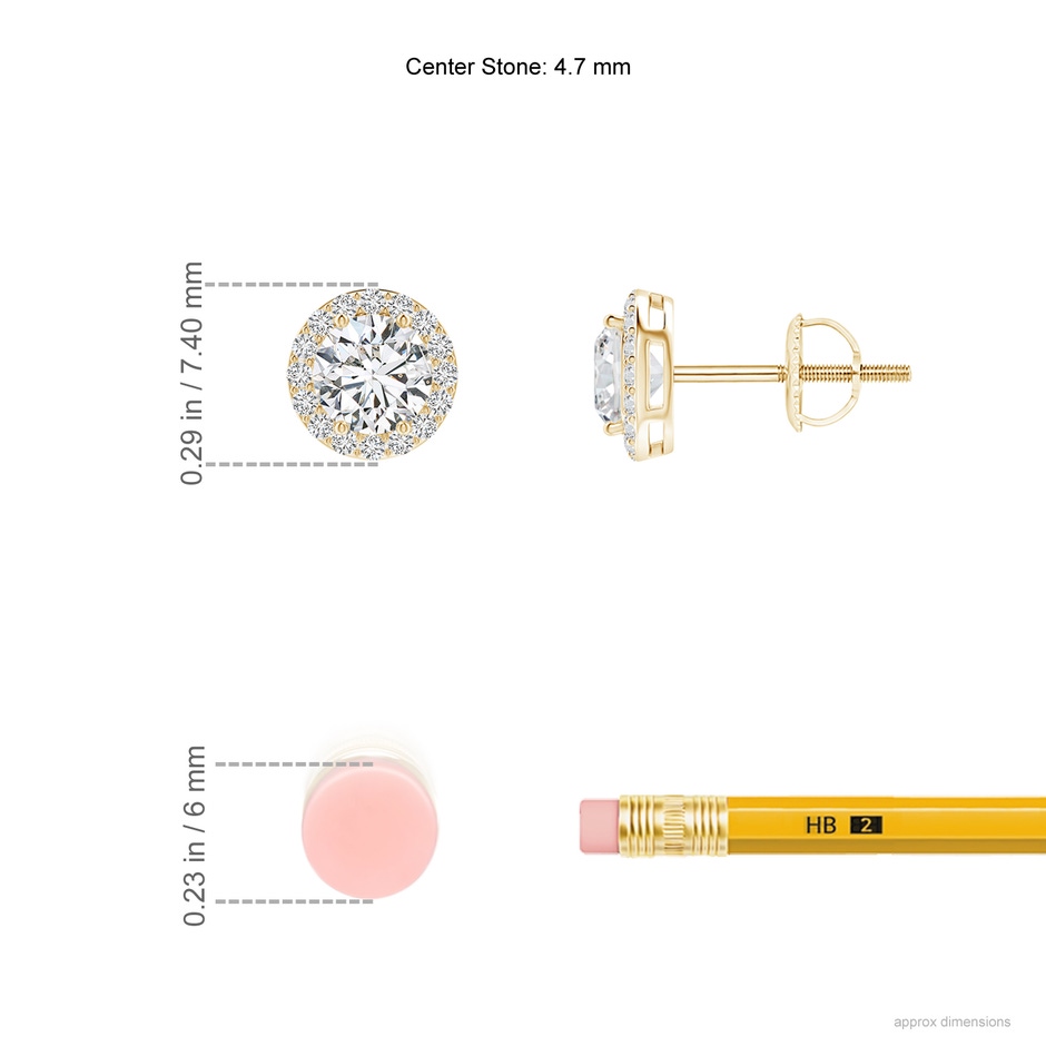 4.7mm HSI2 Vintage-Inspired Round Diamond Halo Stud Earrings in Yellow Gold ruler