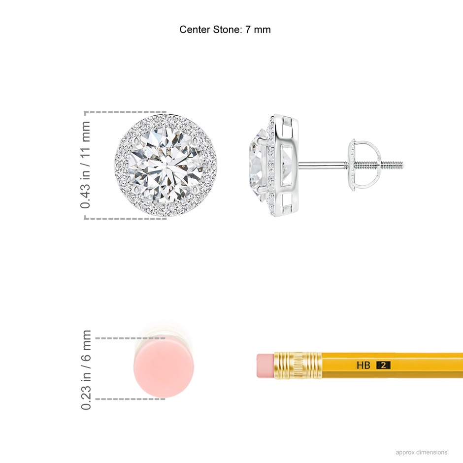 7mm HSI2 Vintage-Inspired Round Diamond Halo Stud Earrings in White Gold ruler