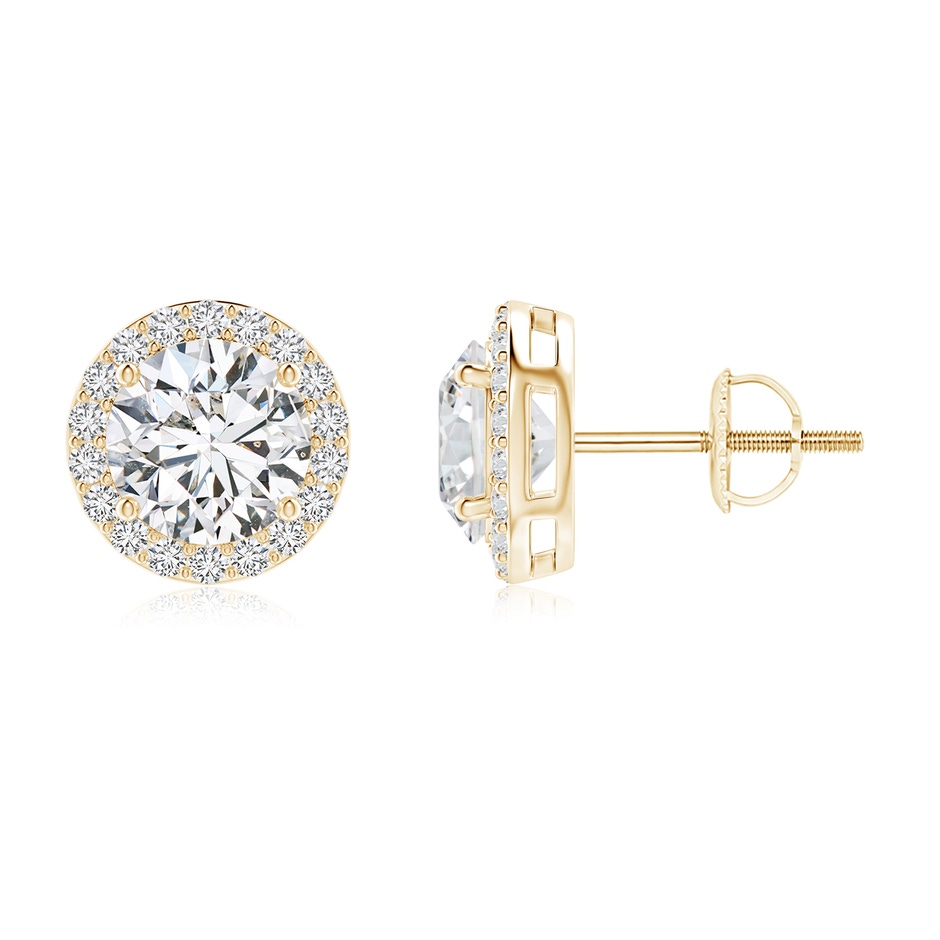 7mm HSI2 Vintage-Inspired Round Diamond Halo Stud Earrings in Yellow Gold 