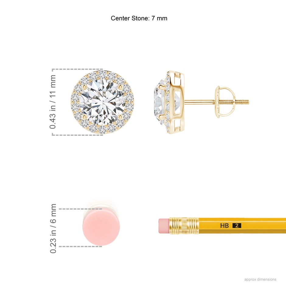 7mm HSI2 Vintage-Inspired Round Diamond Halo Stud Earrings in Yellow Gold ruler
