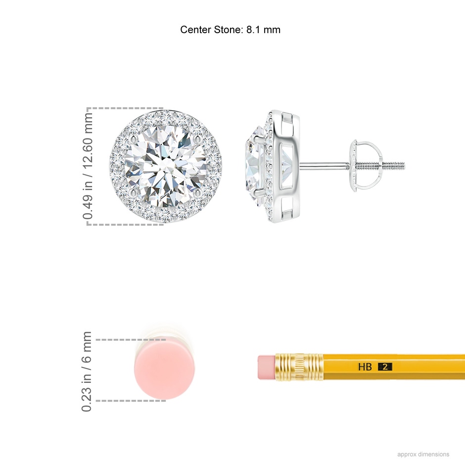8.1mm GVS2 Vintage-Inspired Round Diamond Halo Stud Earrings in P950 Platinum ruler