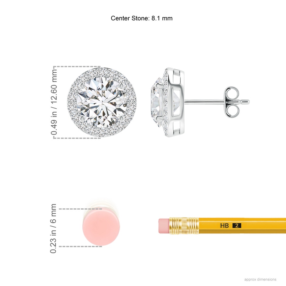 8.1mm HSI2 Vintage-Inspired Round Diamond Halo Stud Earrings in S999 Silver ruler