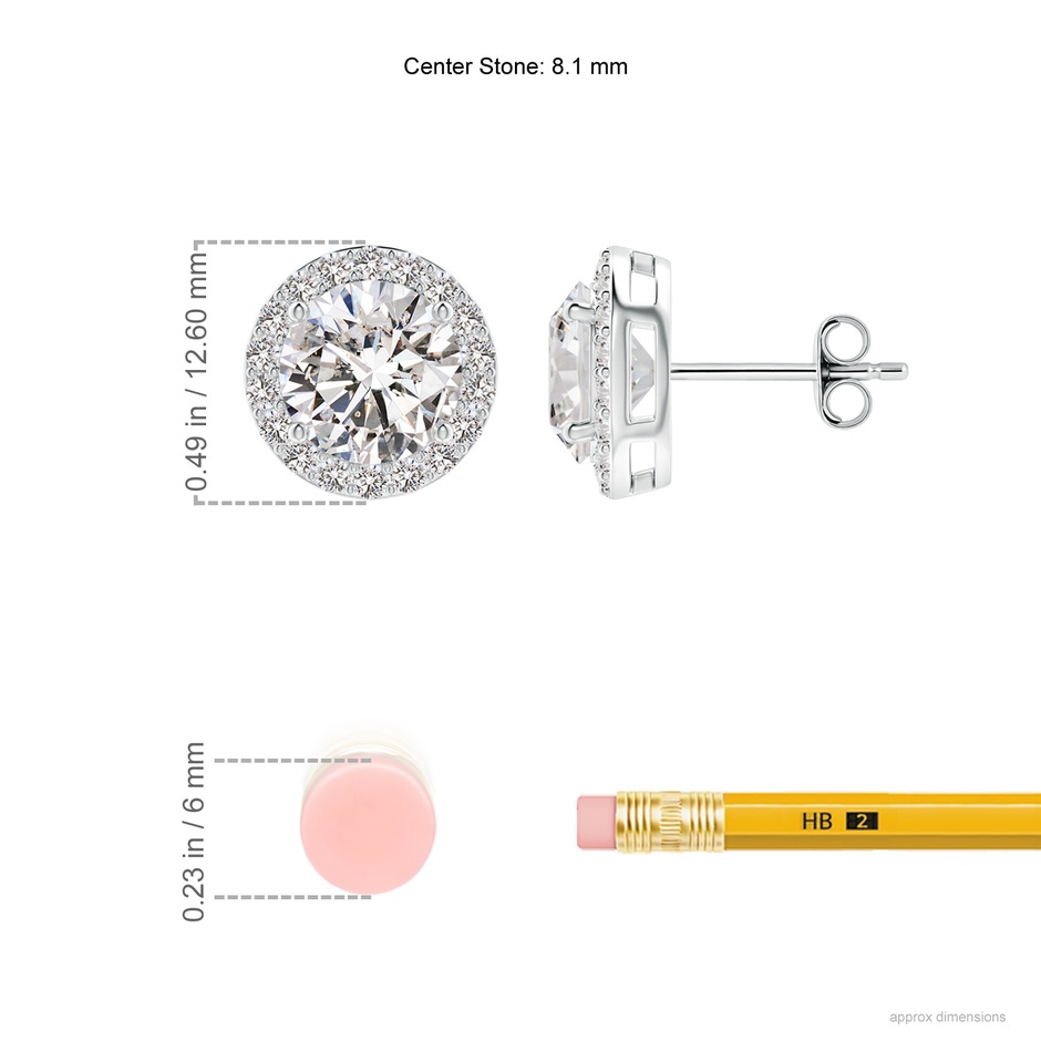 8.1mm IJI1I2 Vintage-Inspired Round Diamond Halo Stud Earrings in S999 Silver ruler