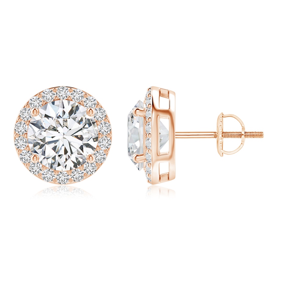 8.9mm HSI2 Vintage-Inspired Round Diamond Halo Stud Earrings in Rose Gold 