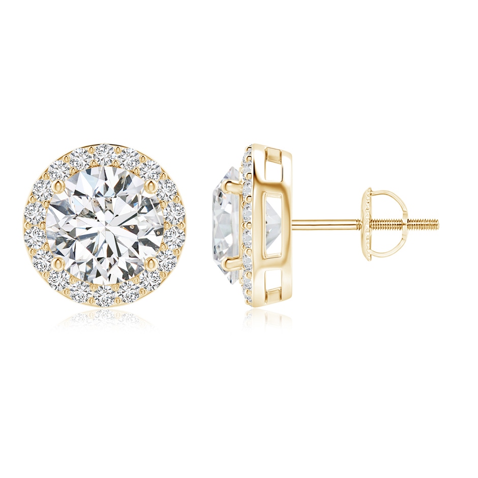 8.9mm HSI2 Vintage-Inspired Round Diamond Halo Stud Earrings in Yellow Gold 