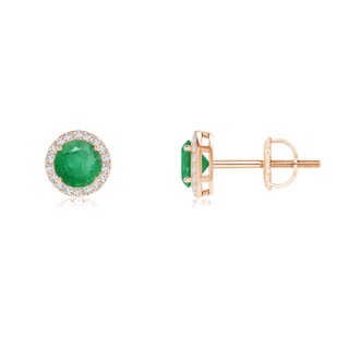 4mm A Vintage-Inspired Round Emerald Halo Stud Earrings in Rose Gold