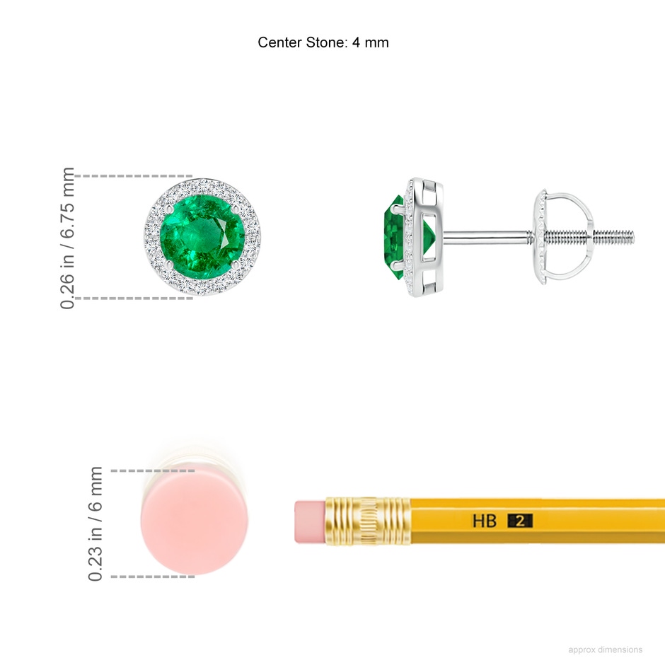 4mm AAA Vintage-Inspired Round Emerald Halo Stud Earrings in White Gold ruler