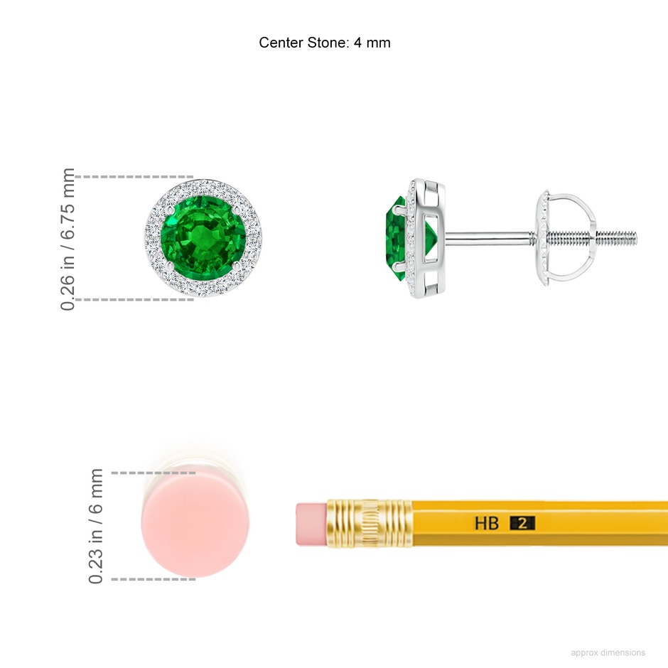 4mm AAAA Vintage-Inspired Round Emerald Halo Stud Earrings in P950 Platinum ruler