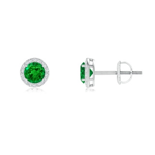 4mm AAAA Vintage-Inspired Round Emerald Halo Stud Earrings in White Gold