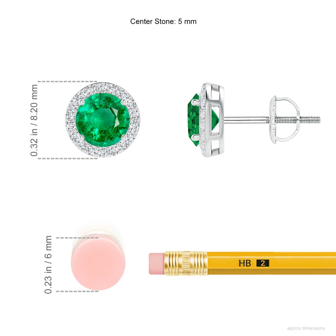5mm AAA Vintage-Inspired Round Emerald Halo Stud Earrings in White Gold - ruler