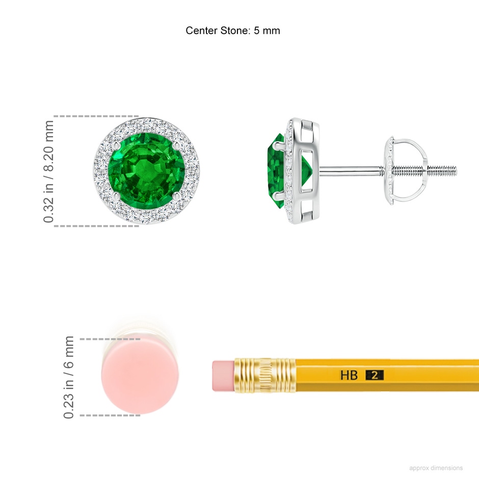 5mm AAAA Vintage-Inspired Round Emerald Halo Stud Earrings in P950 Platinum ruler