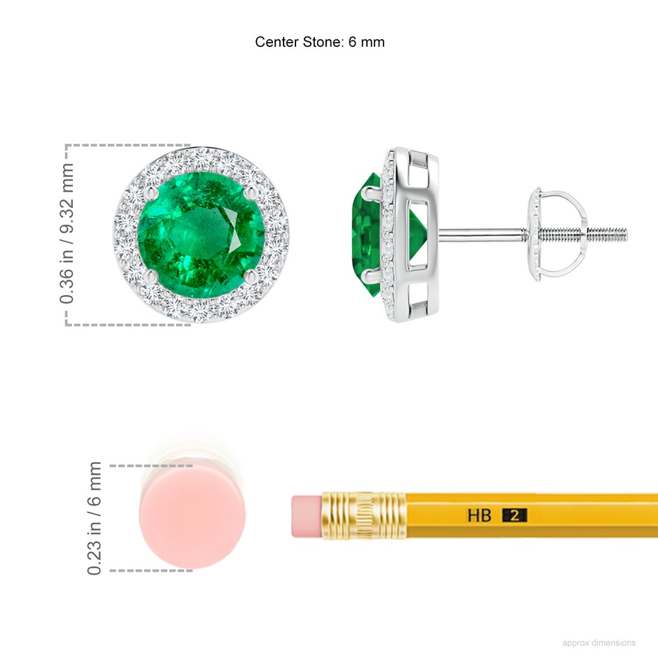 6mm AAA Vintage-Inspired Round Emerald Halo Stud Earrings in P950 Platinum ruler