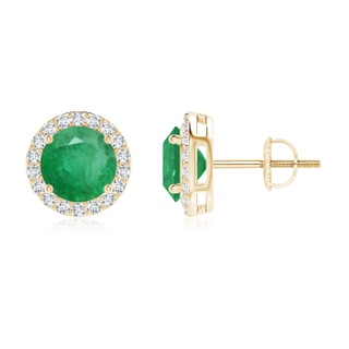 7mm A Vintage-Inspired Round Emerald Halo Stud Earrings in Yellow Gold