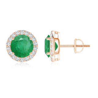 8mm A Vintage-Inspired Round Emerald Halo Stud Earrings in Rose Gold