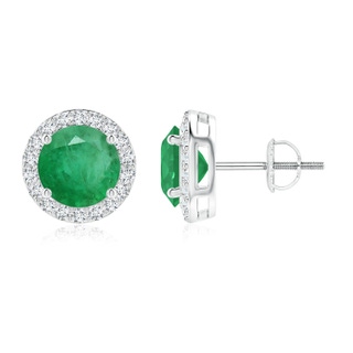 8mm A Vintage-Inspired Round Emerald Halo Stud Earrings in White Gold
