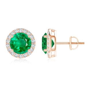 8mm AAA Vintage-Inspired Round Emerald Halo Stud Earrings in 18K Rose Gold