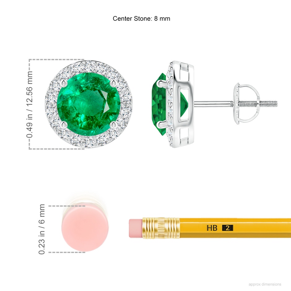 8mm AAA Vintage-Inspired Round Emerald Halo Stud Earrings in P950 Platinum ruler