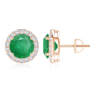 9mm A Vintage-Inspired Round Emerald Halo Stud Earrings in Rose Gold